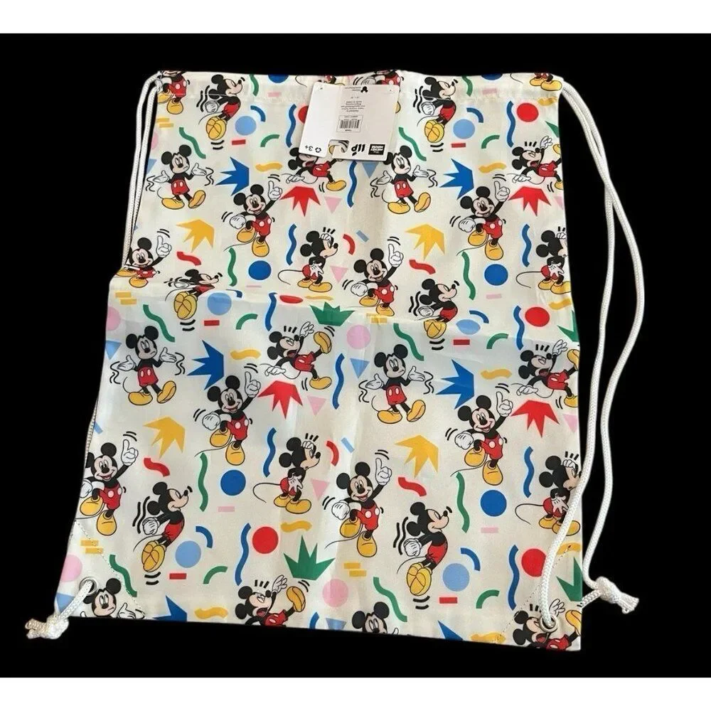 Disney Mickey Mouse All Over Print Drawstring Backpack Bag 14x18 Sling Light NWT